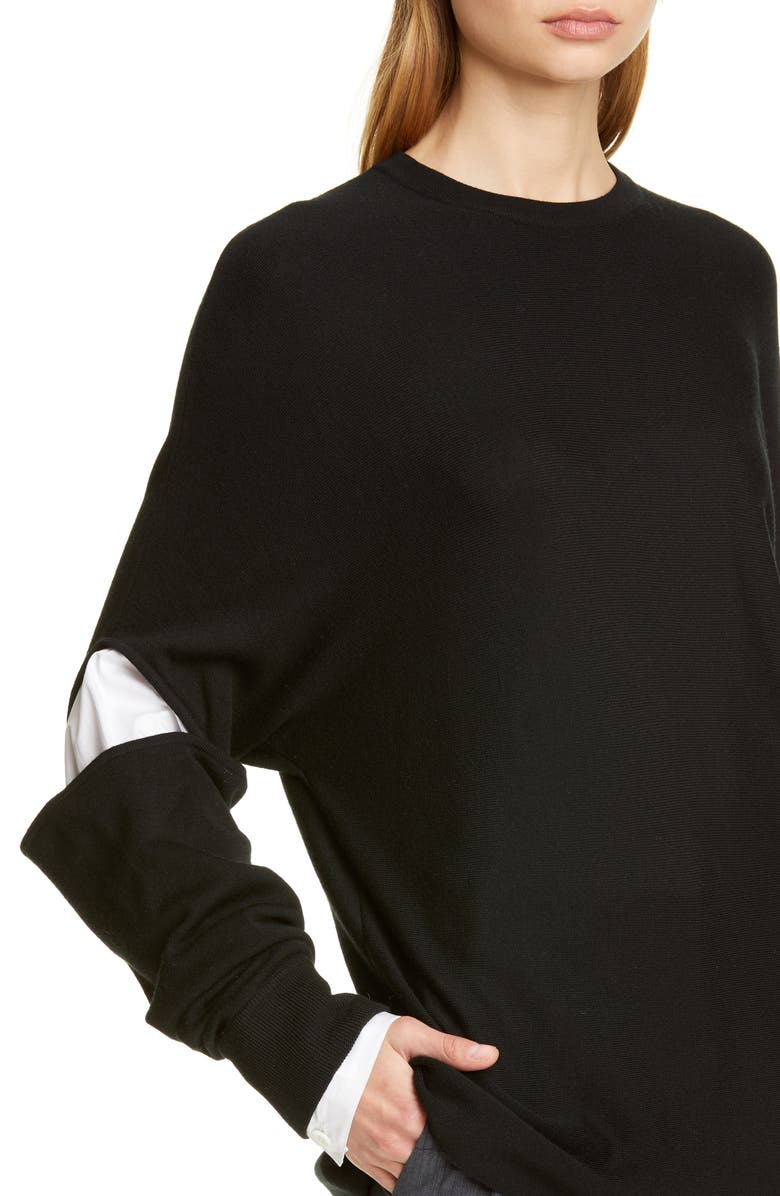 Tibi Layered Look Wool Sweater, Alternate, color, Black/ White Multi