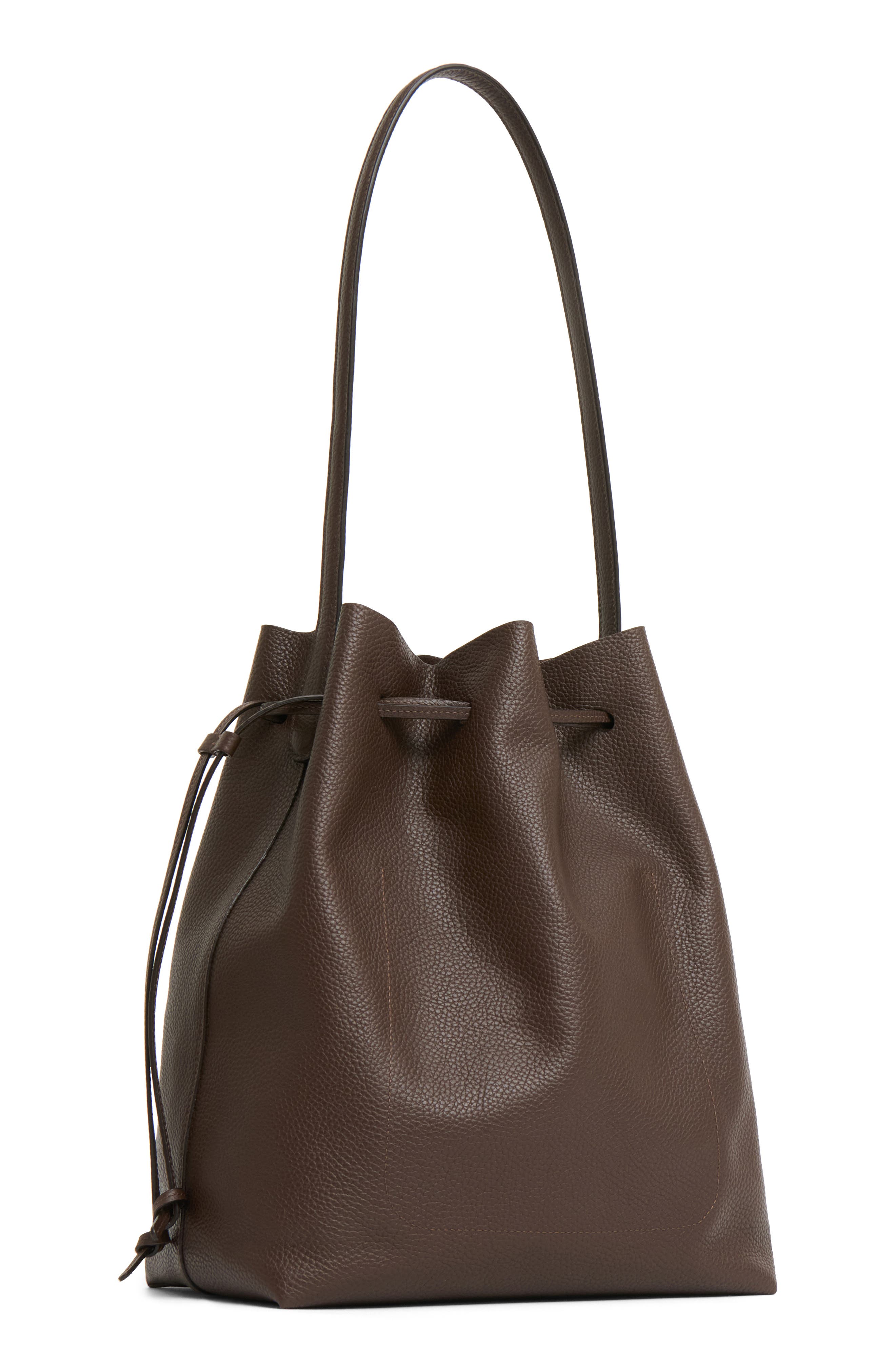 Mansur Gavriel Everyday Cabas Leather Drawstring Bucket Bag, Alternate, color, Chocolate