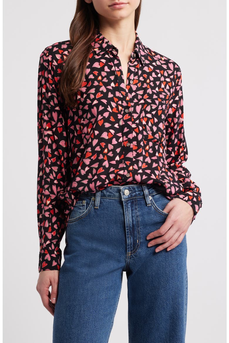Josephine Heart Print Button-Up Shirt, Main, color, LOVE STRUCK