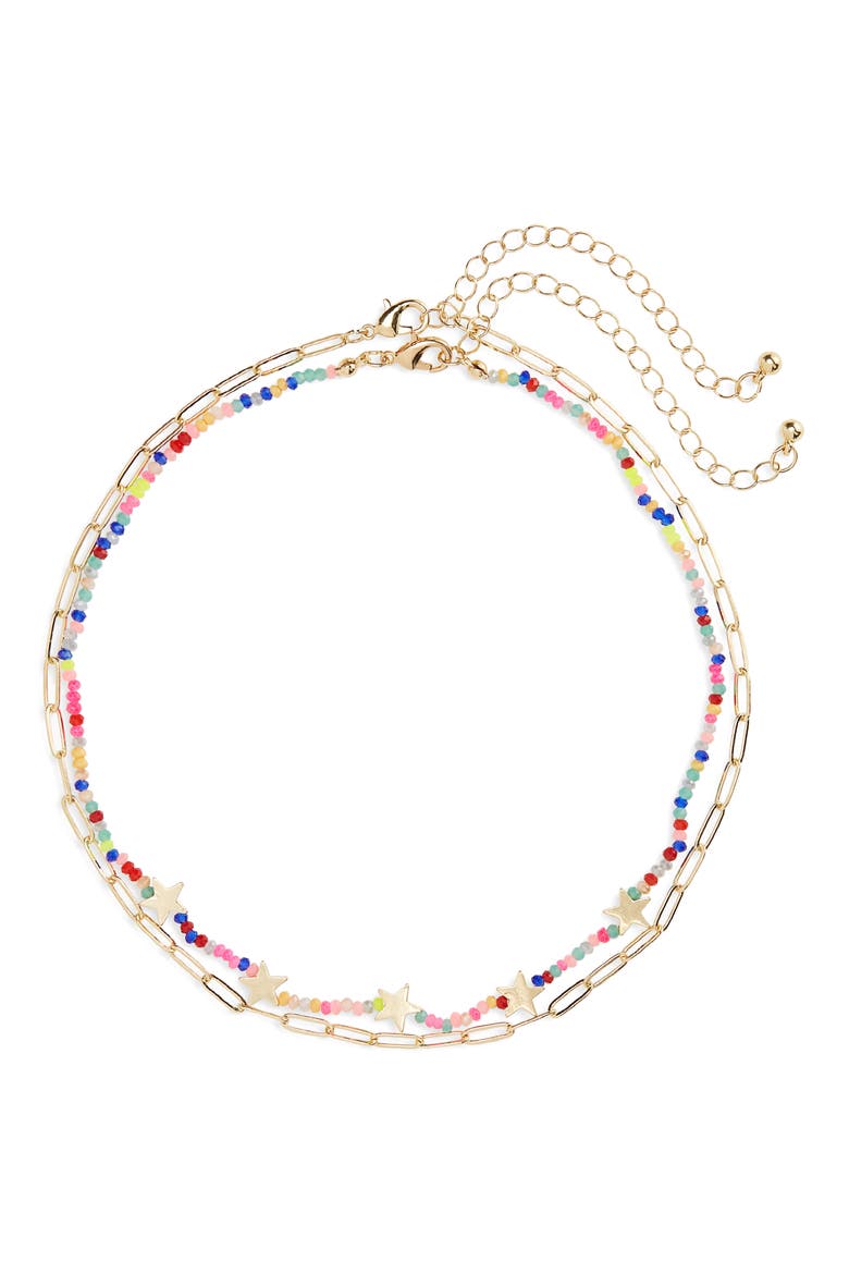 Beaded Set of 2 Necklaces, Main, color, GOLD- STAR