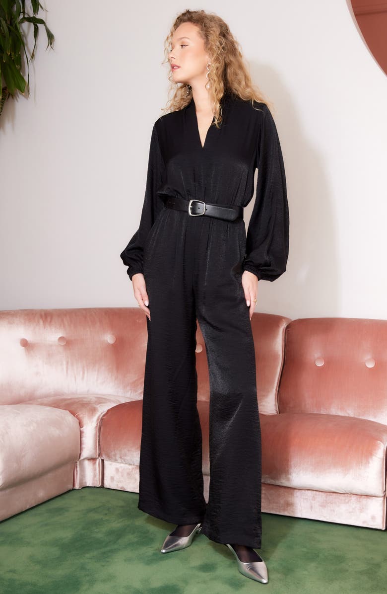 FIFTEEN TWENTY Skyler Long Sleeve Wide Leg Jumpsuit, Alternate, color, Black