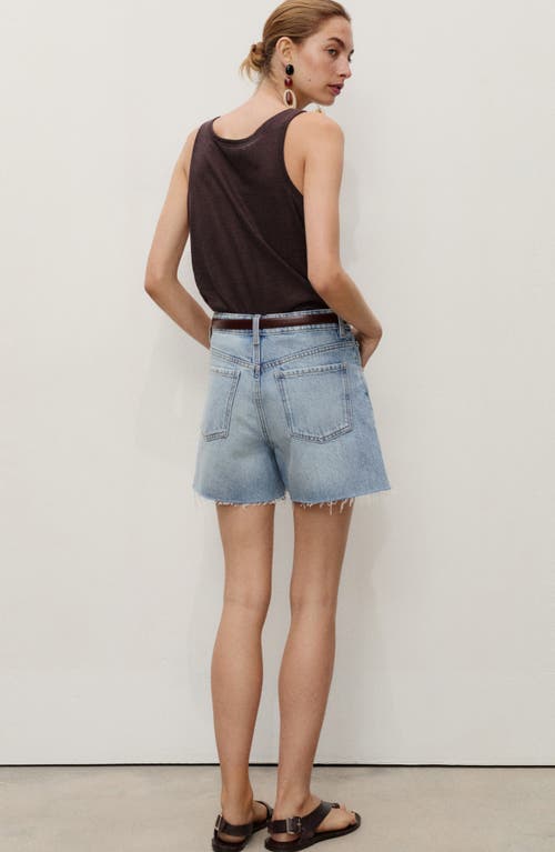 Mango Button Fly Fray Hem Denim Shorts In Blue