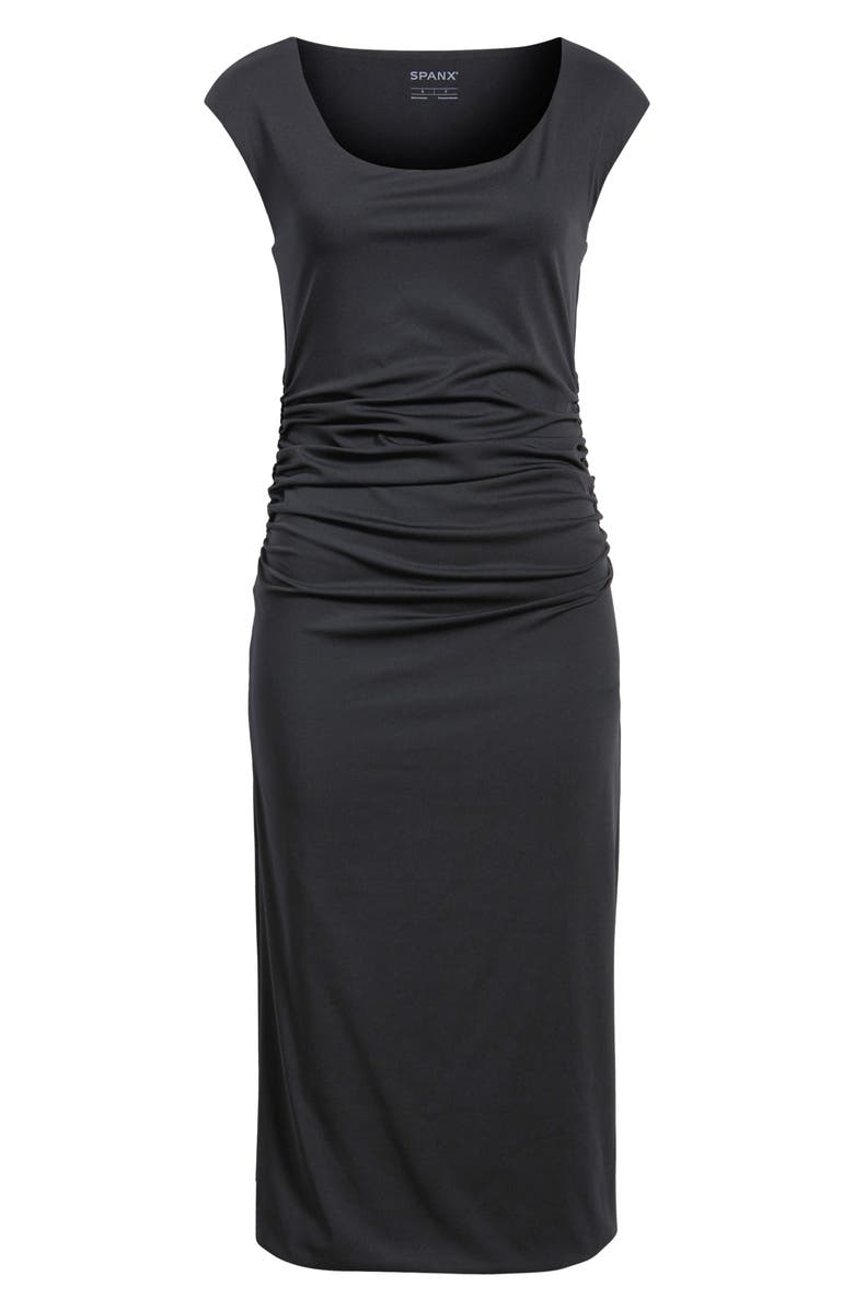 SPANX<sup>®</sup> Ruched Scoop Neck Midi Dress, Alternate, color, Classic Black
