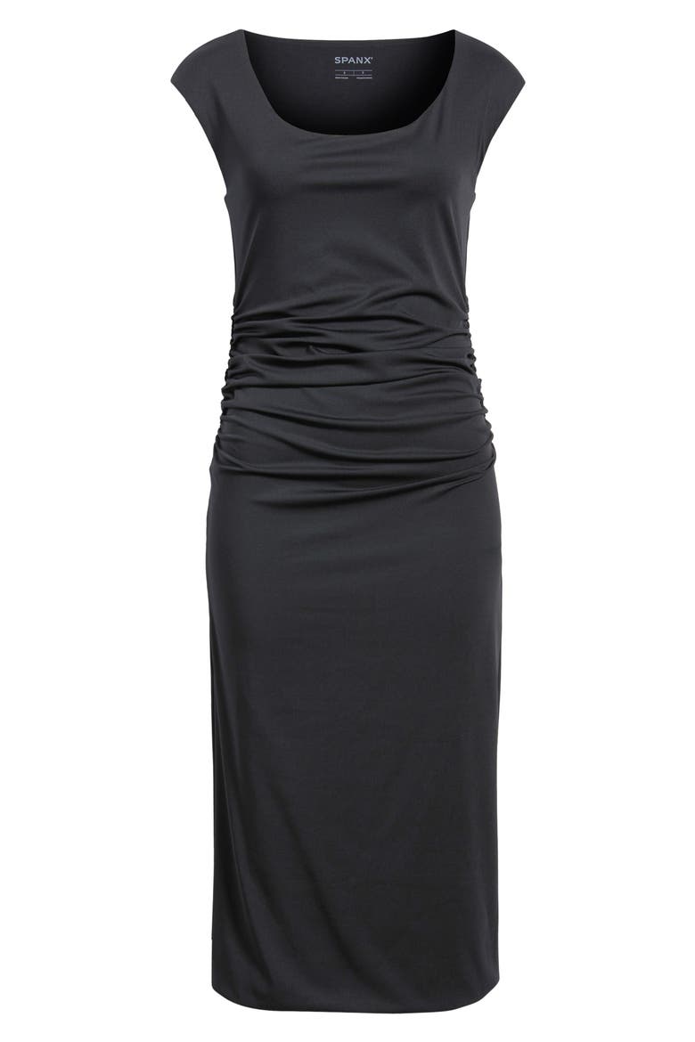scoop neck ruched dress Spanx Women's SPANXsmooth Jersey Scoop Neck Ruched Midi Dress in Black Top size XL