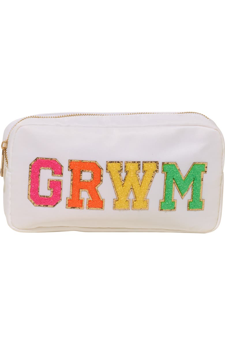 Malibu Sugar Nylon Pouch w/ GRWM Patch, Main, color, White