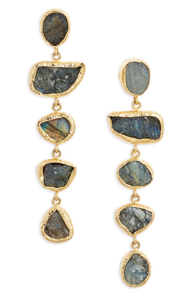Kiara by Ki-ele Kirin Labradorite Drop Earrings, Main, color, Gold