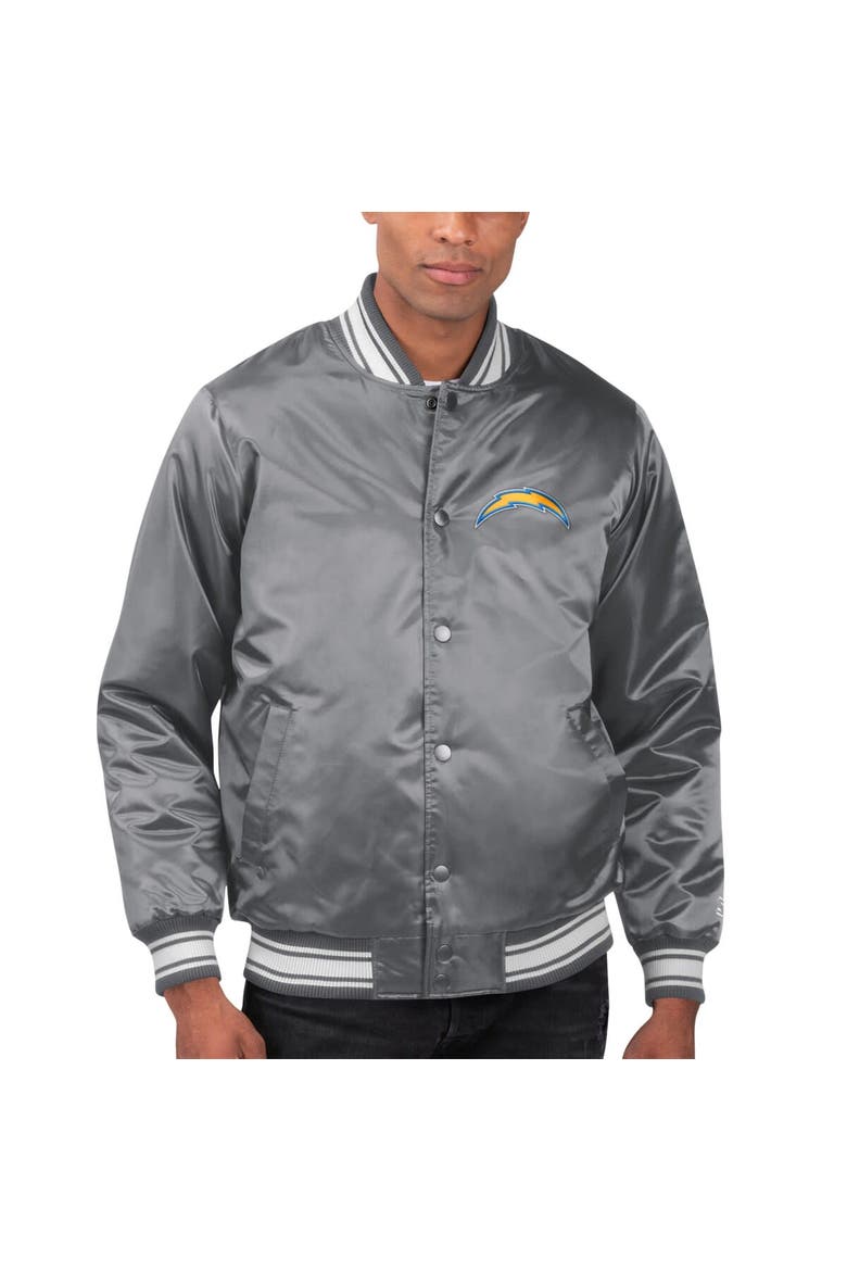 Men's Starter Gray Los Angeles Chargers Locker Room Satin Varsity Full-Snap Jacket, Alternate, color, Gray
