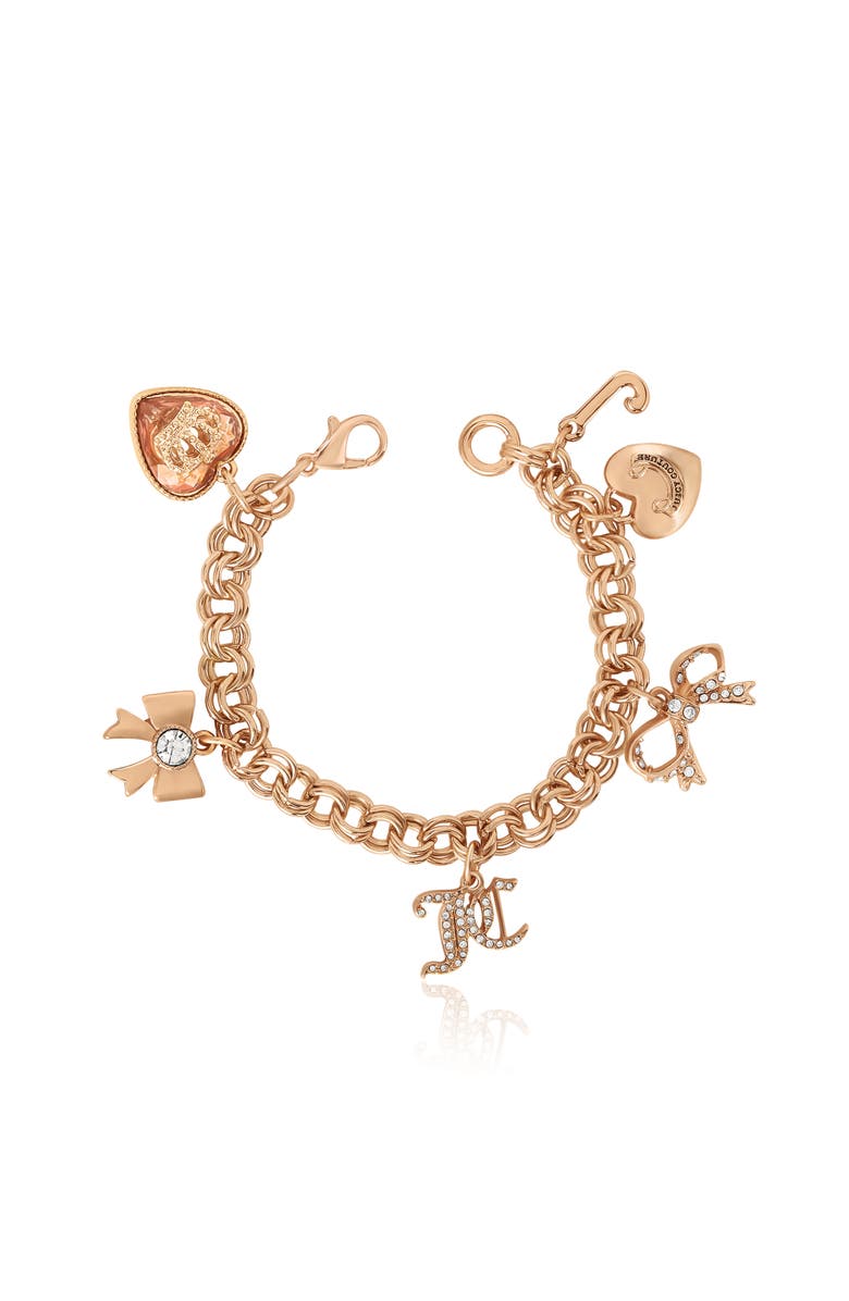 Juicy Couture Gold-Tone Charm Bracelet with Bow and Pavé Details, Alternate, color, 