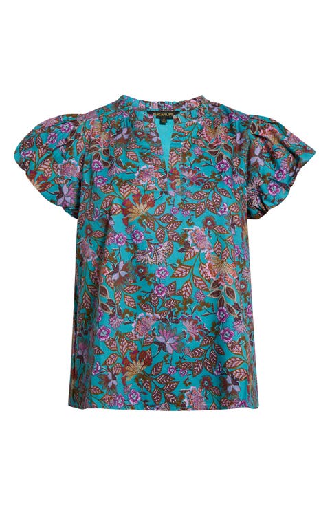 Keni Ruffle Split Neck Cotton Top