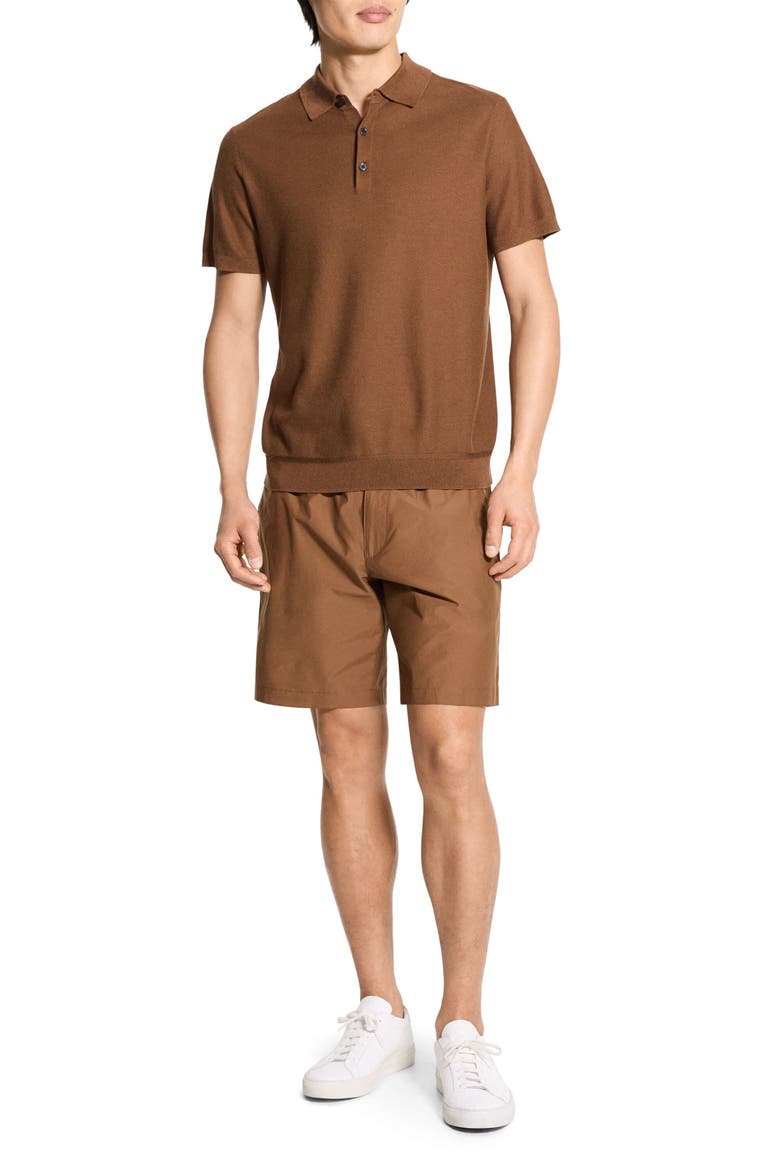 Short Sleeve Silk & Cotton Polo Sweater, Alternate, color, DEEP TOBACCO