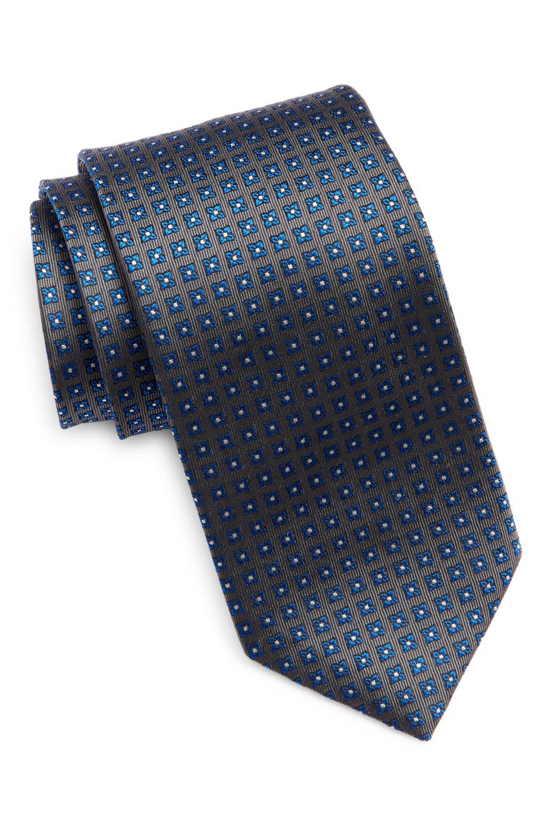Neat Floral Medallion Silk Tie, Main, color, CHARCOAL