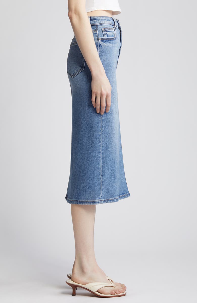 HIDDEN JEANS Back Slit Denim Midi Pencil Skirt, Alternate, color, Medium Wash