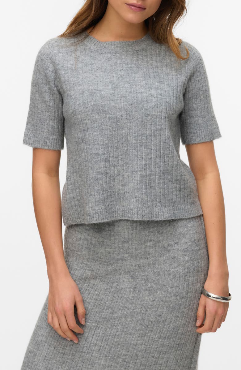 VERO MODA Sally Short Sleeve Sweater, Main, color, Light Grey Melange D