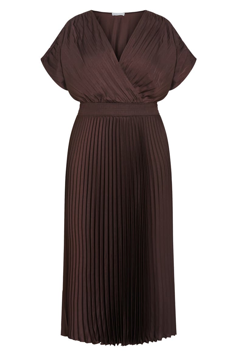 Elia Faux Wrap Pleated Dress, Main, color, CHOCOLATE
