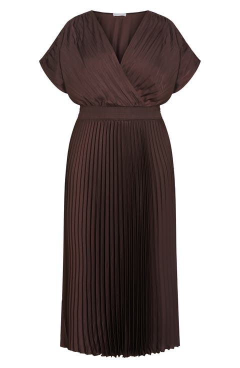 Elia Faux Wrap Pleated Dress
