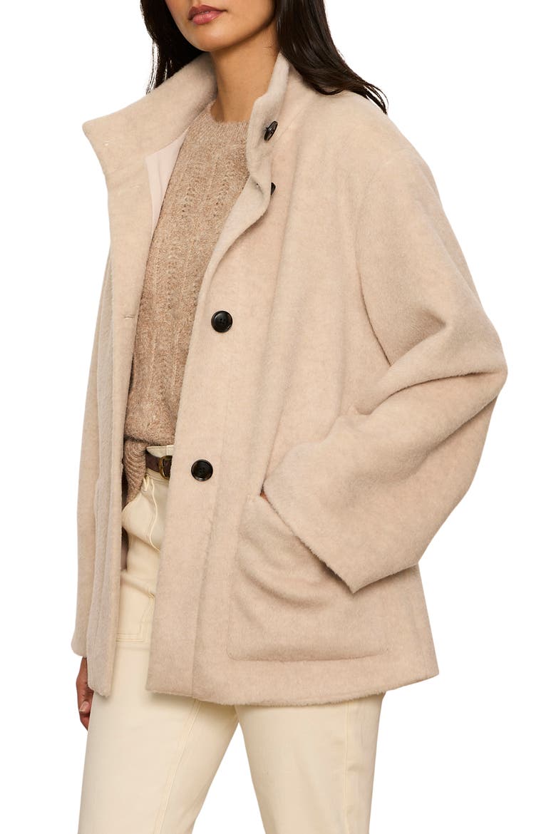 Belted Brushed Coat, Alternate, color, BONE
