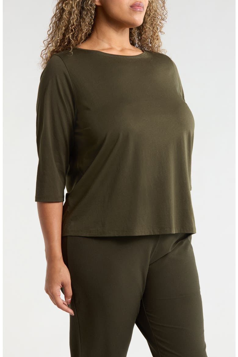 Bateau Neck Organic Cotton Top, Alternate, color, WOODLAND