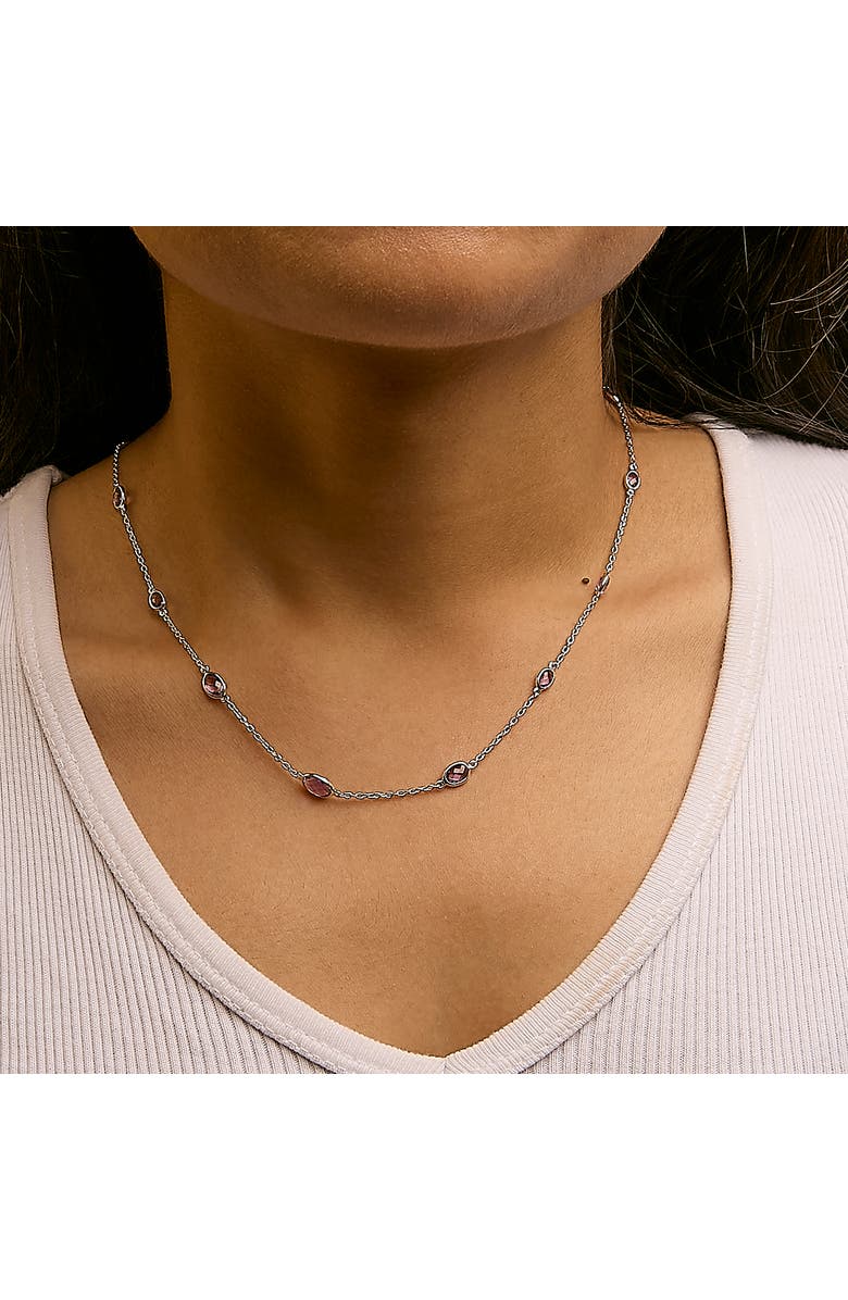 Haus of Brilliance Silver Checkerboard Cut Purple Amethyst Bezel Station Necklace - 22" Inches, Alternate, color, White