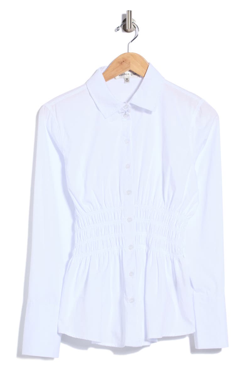 Smocked Waist Long Sleeve Cotton Shirt, Alternate, color, WHITE