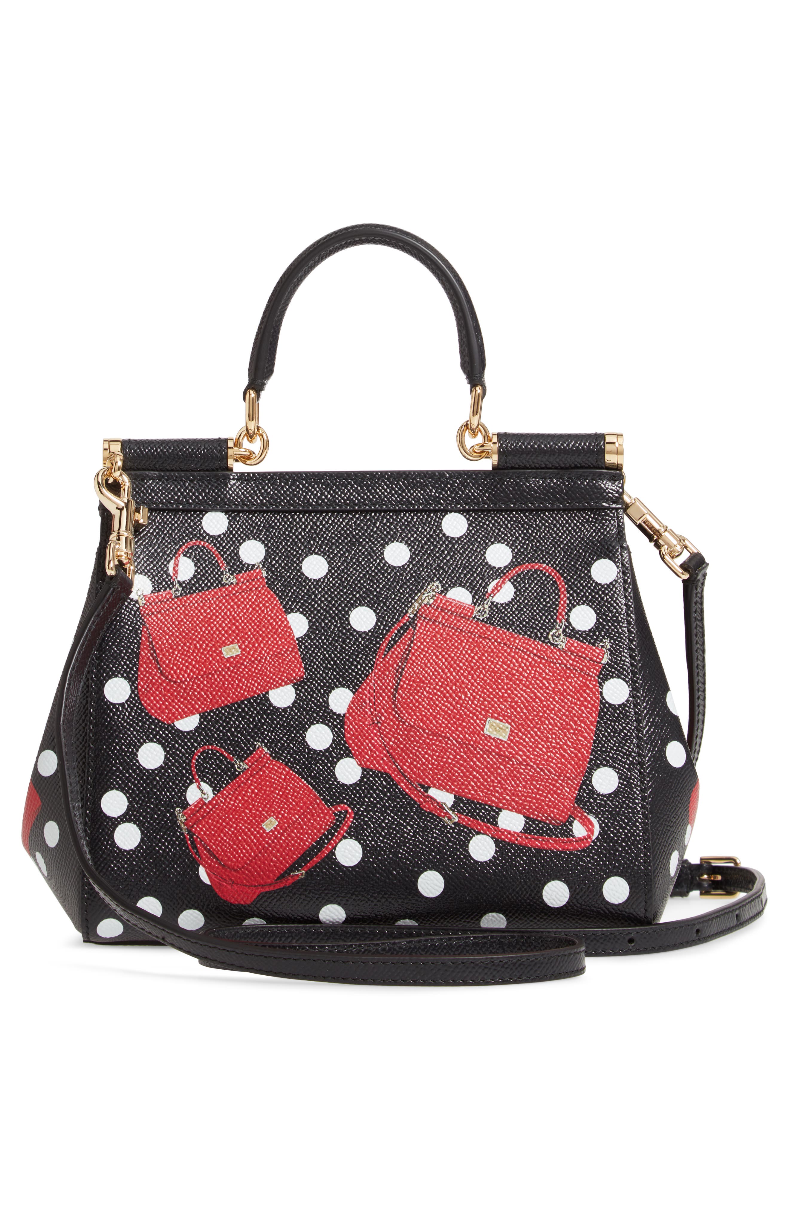 Dolce&Gabbana Small Miss Sicily Crazy for Sicily Leather Satchel, Alternate, color, Nero Borsette