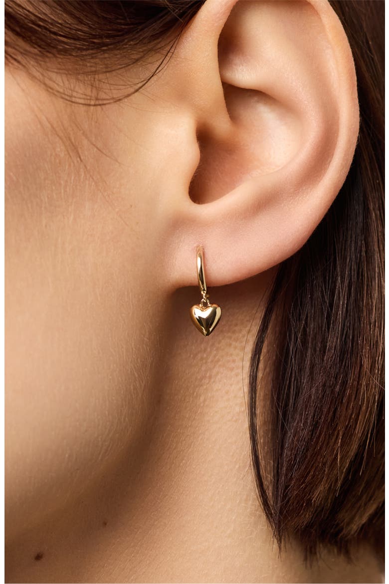 Solid Yellow Gold - Mini Heart Drop Earrings, Alternate, color, Gold