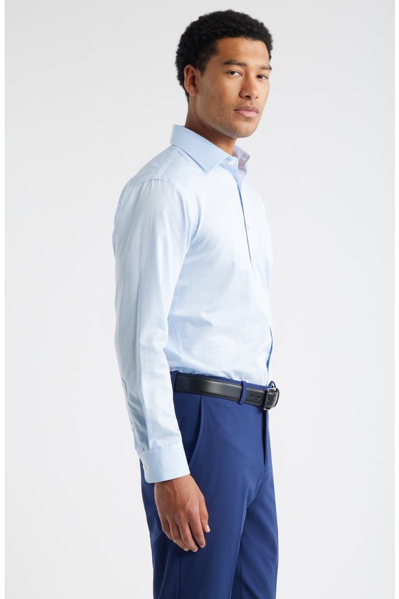 Trim Fit Herringbone Dress Shirt, Alternate, color, BLUE HERRINGBONE