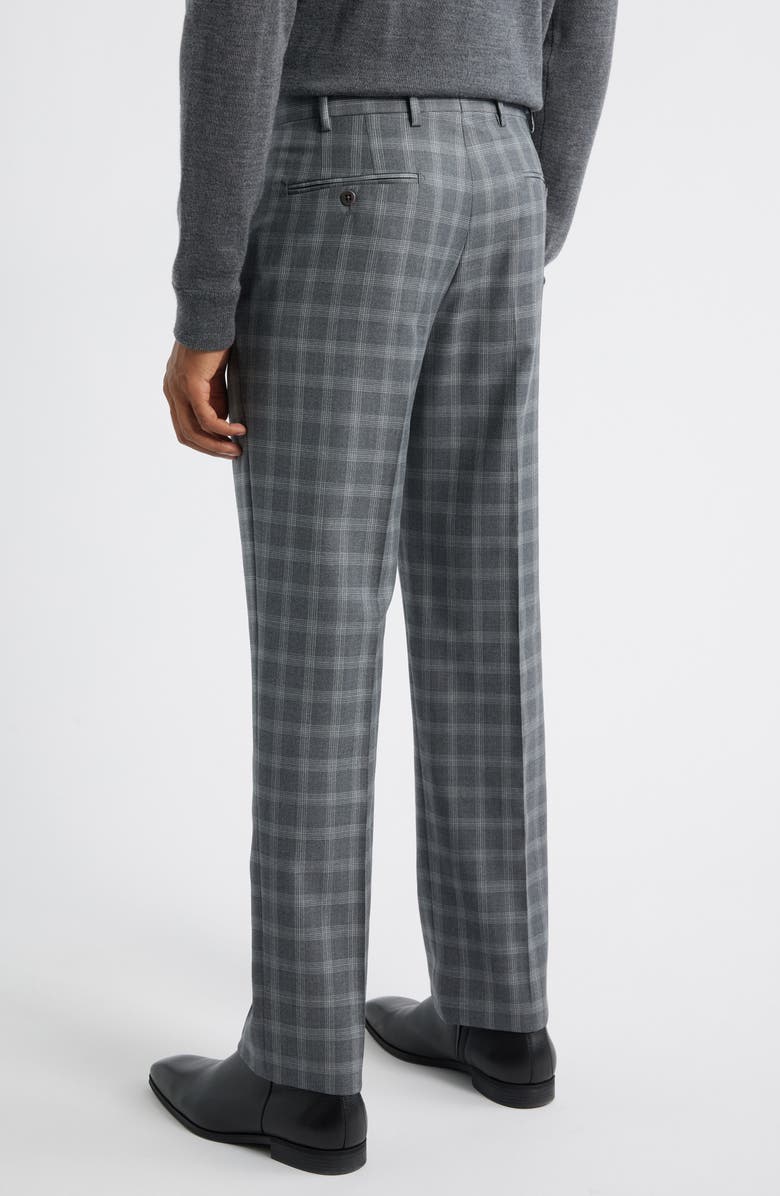 Zanella Devon Flat Front Plaid Wool Dress Pants, Alternate, color, Medium Grey