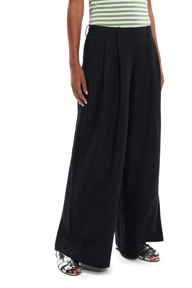 Low Rise Wide Leg Linen Pants, Alternate, color, BLACK