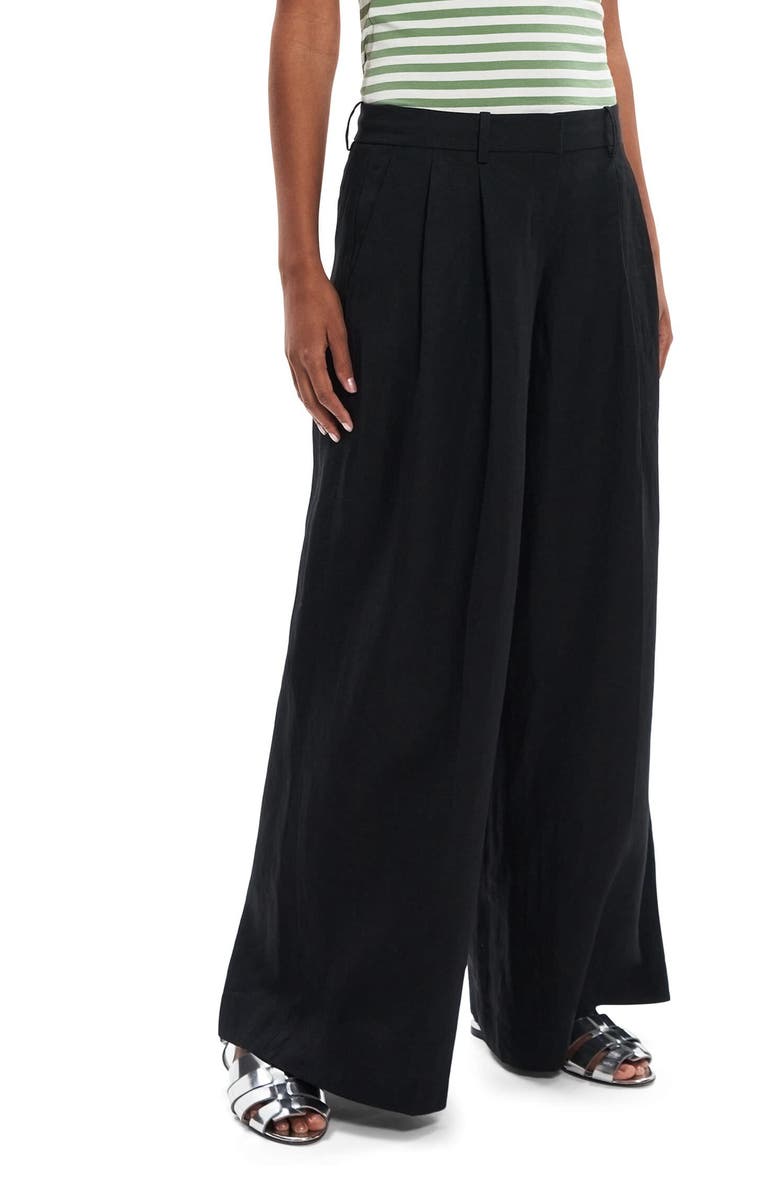 Theory Low Rise Wide Leg Linen Pants, Alternate, color, 