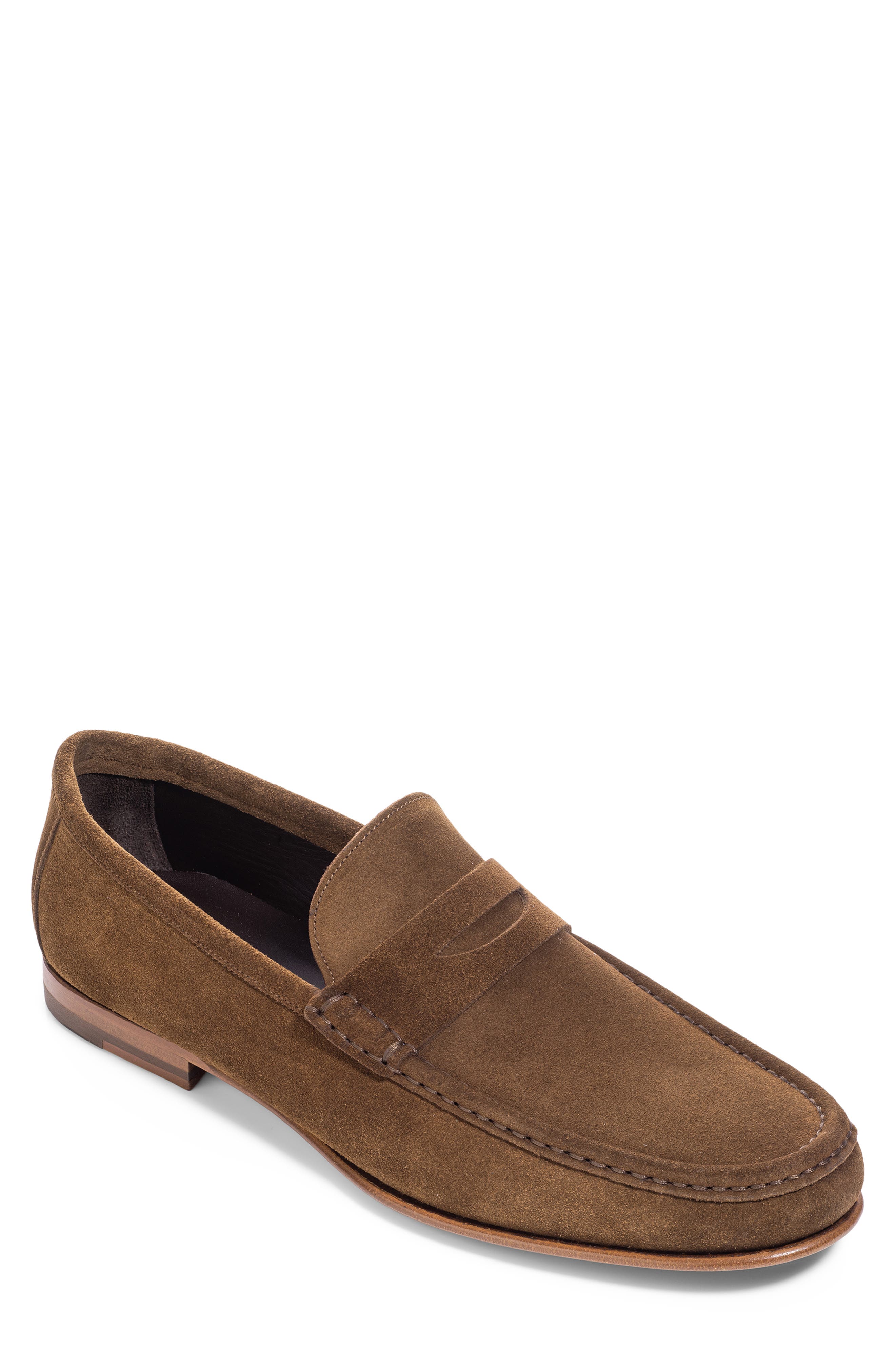 TO BOOT NEW YORK Dylan Suede Penny Loafer, Main, color, Softy Chocolate