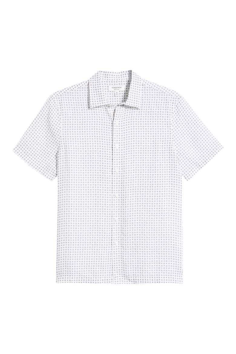 Tile Pattern Short Sleeve Linen Button-Up Shirt, Alternate, color, WHITE TILE GEO