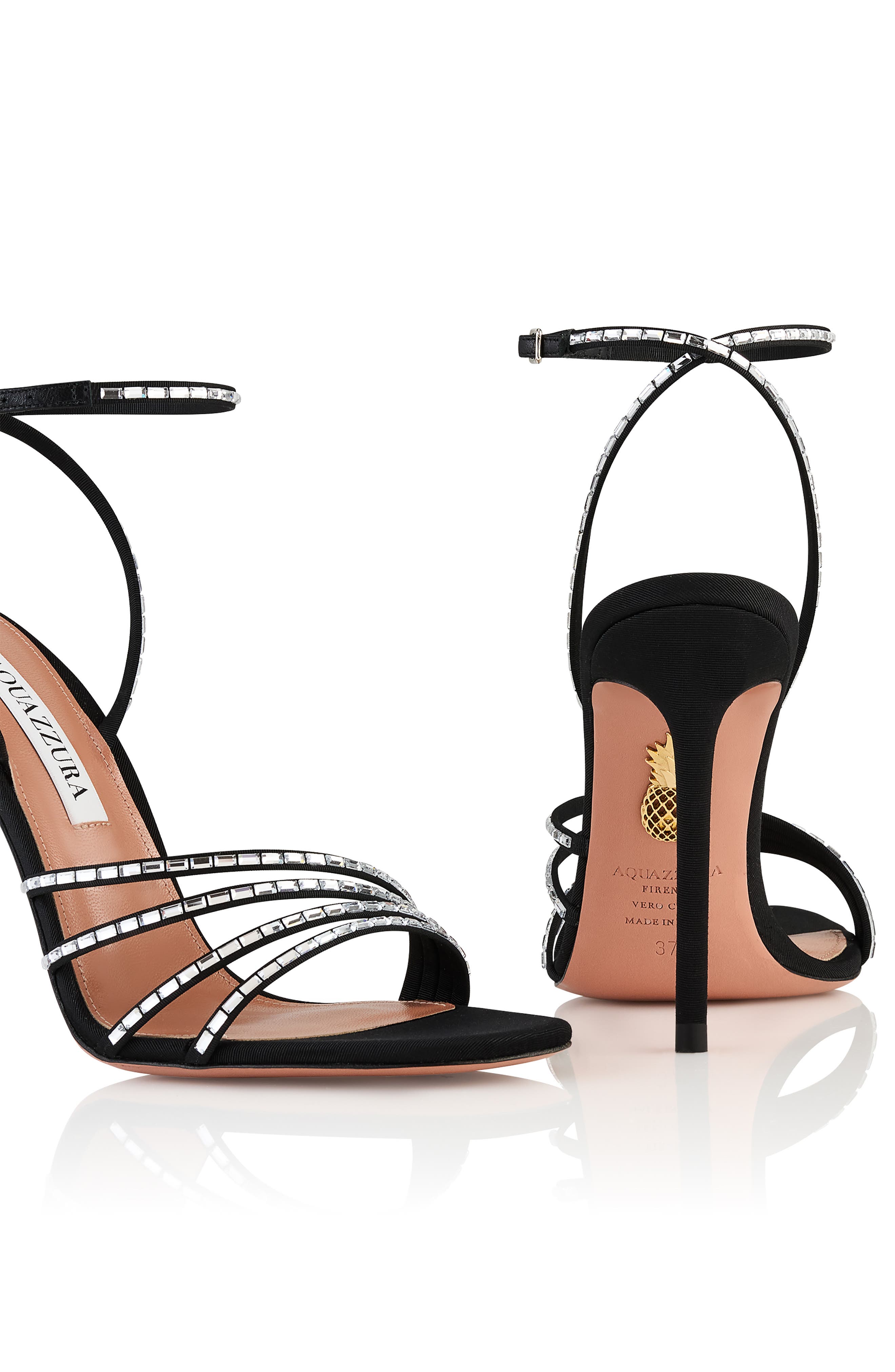 Aquazzura Mistica Crystal Embellished Ankle Strap Sandal, Alternate, color, Black