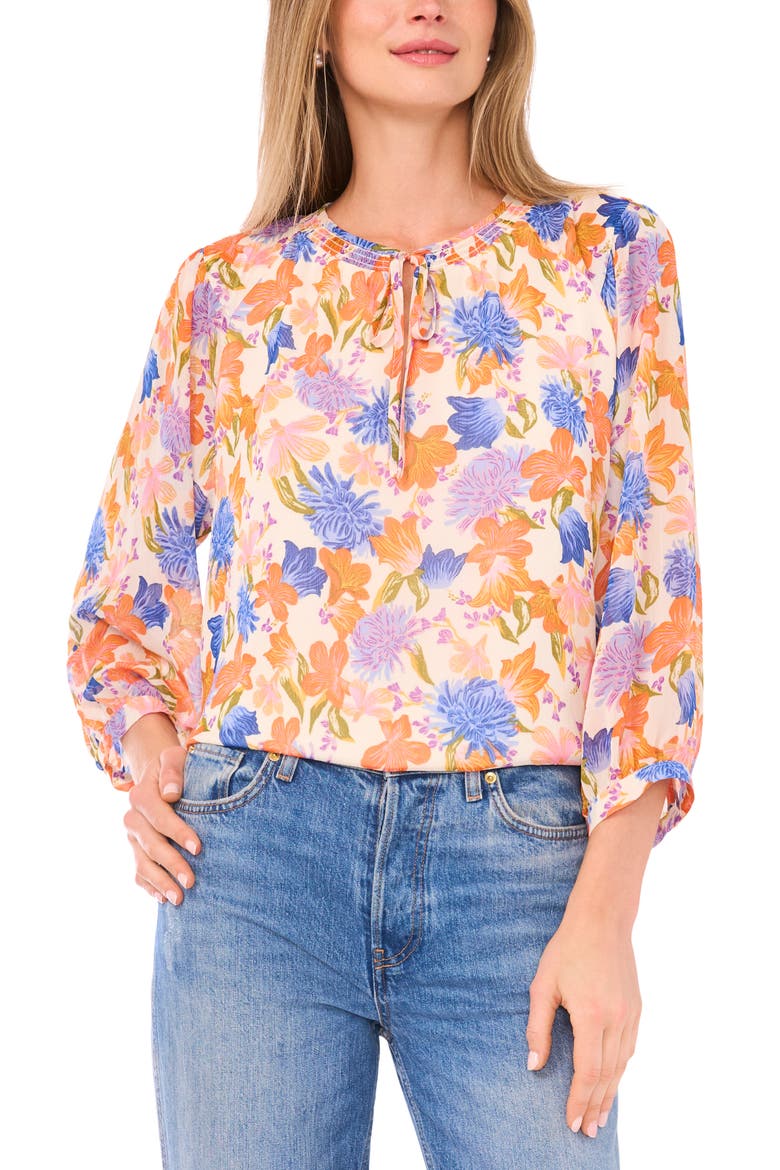 Floral Peasant Top, Main, color, SOFT CREAM