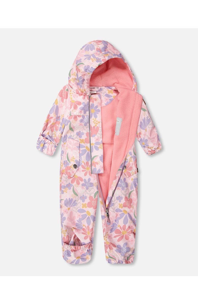Deux par Deux Baby Mid-Season One-Piece Flower Print Outerwear with Hat, Alternate, color, Pink Flower Print