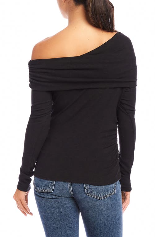 Fifteen Twenty Asymmetric One-shoulder Stretch Cotton Blend Long Sleeve Top In Black