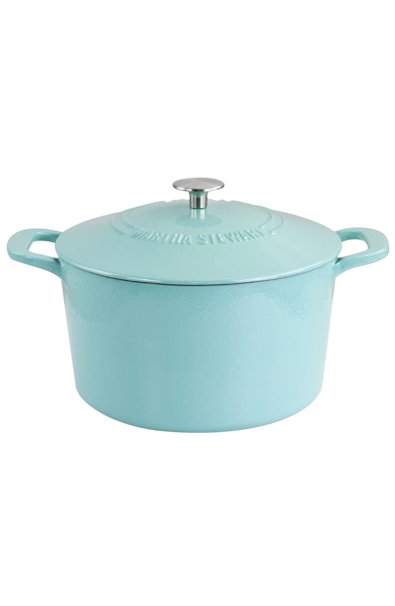 MARTHA STEWART Enameled Cast Iron 7 Quart Dutch Oven with Lid, Main, color, Turquoise