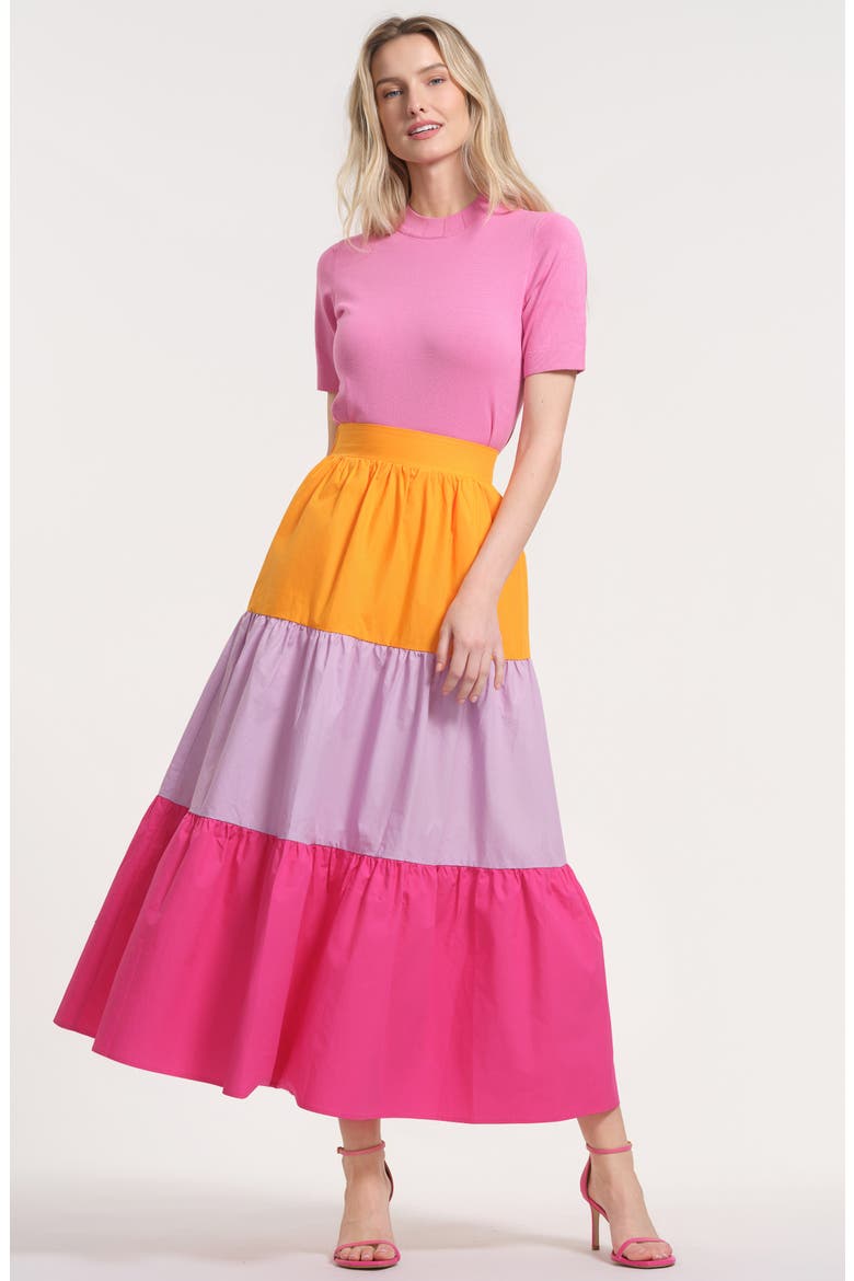 Tiered Stripe Cotton Midi Skirt, Alternate, color, PURPLE MULTI