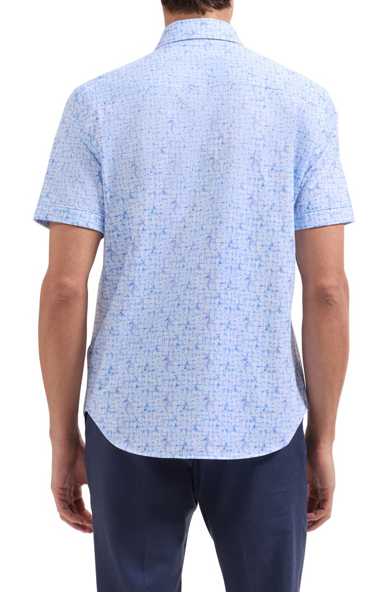 Bugatchi Miles OoohCotton<sup>®</sup> Abstract Print Short Sleeve Button-Up Shirt, Alternate, color, Iris