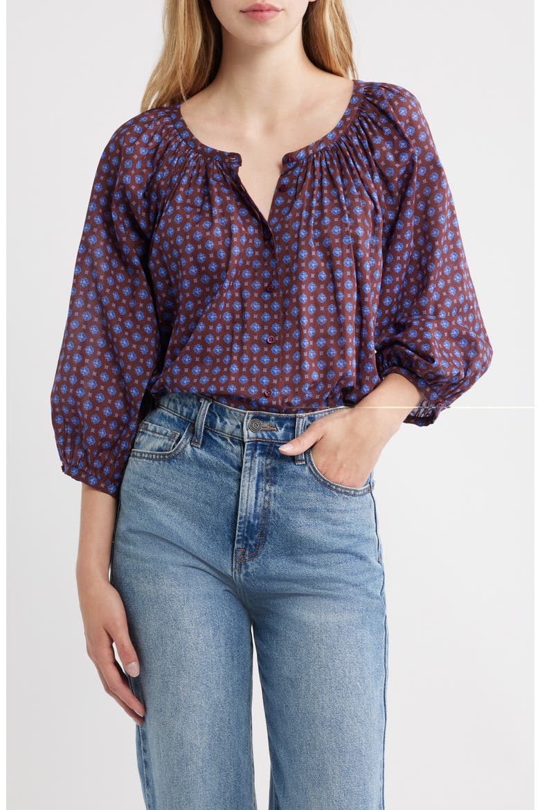 Jiana Print Organic Cotton Top, Main, color, MENORCA FOULARD