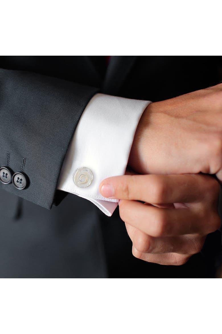Rose Carved Sterling Cufflinks, Alternate, color, WHITE