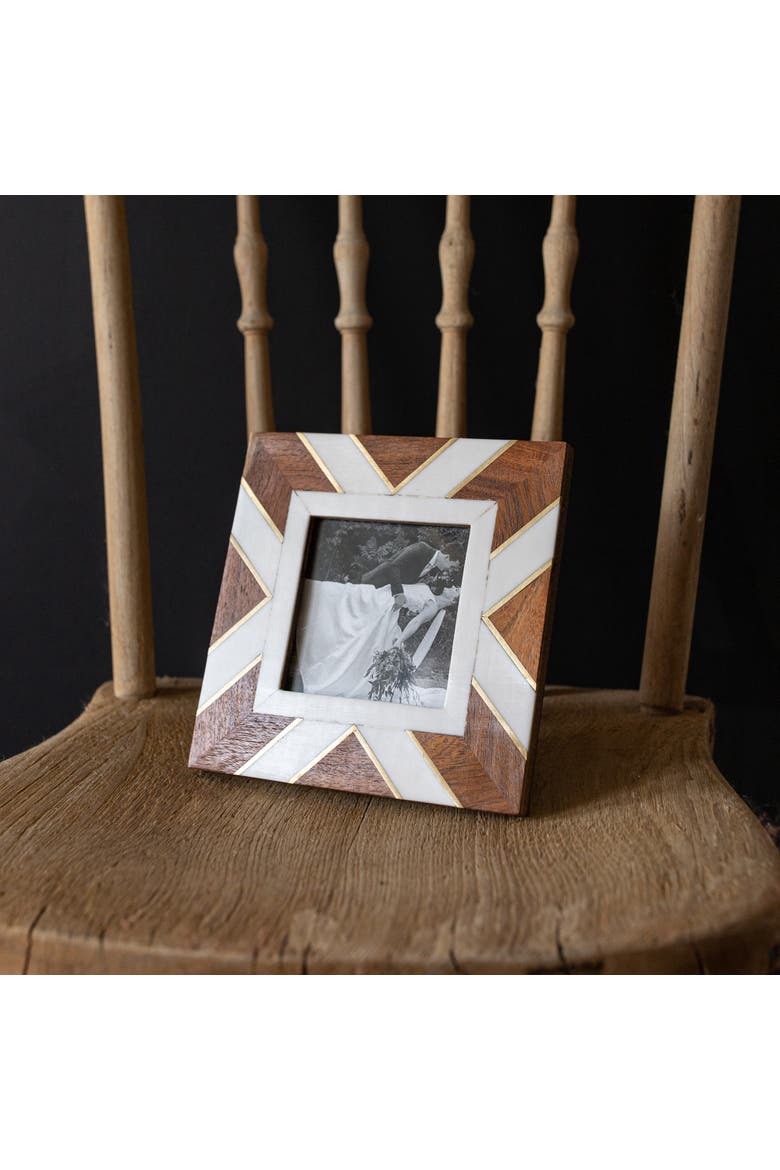 4x6 Inch Pieced Geometric Picture Frame Acacia Wood, MDF, Resin, & Glass, Alternate, color, Brown