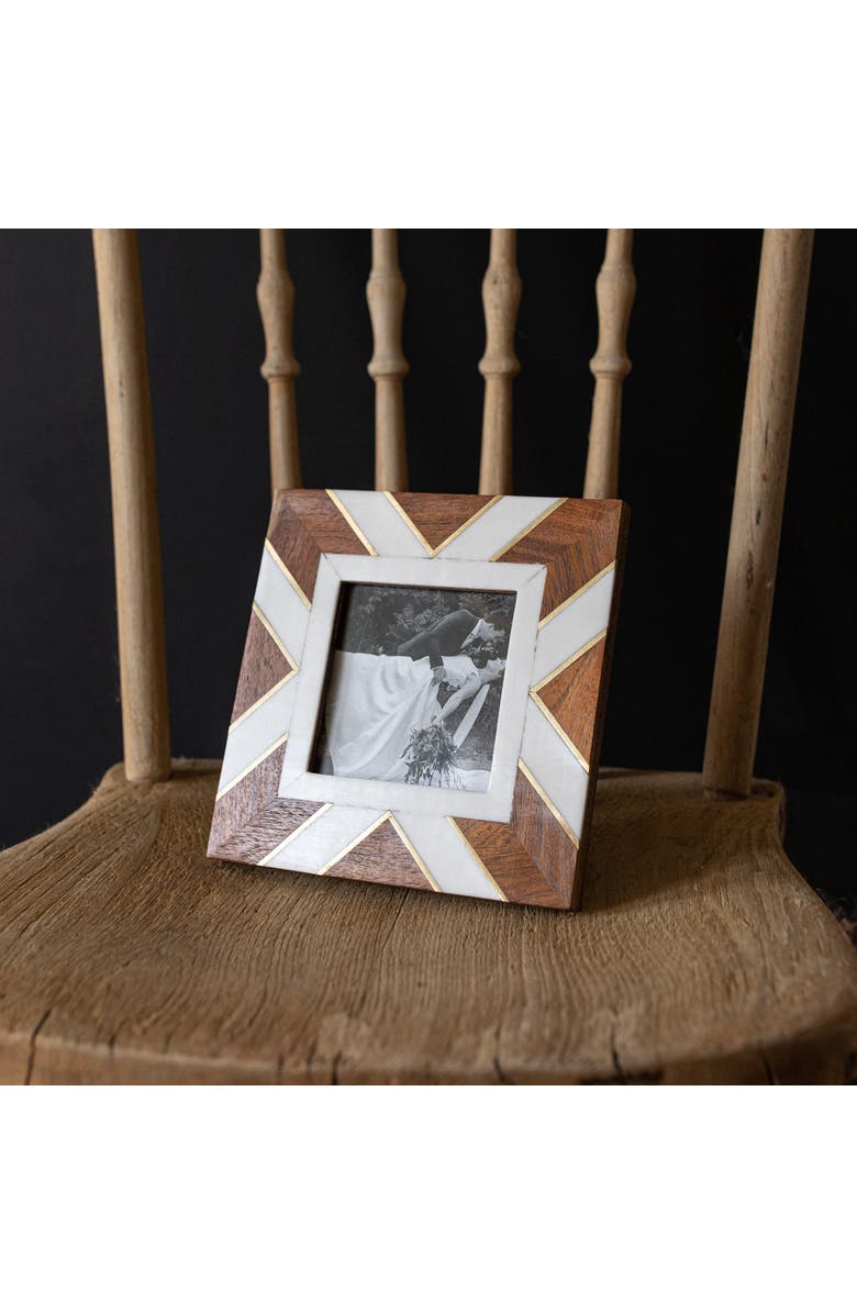 Foreside Home and Garden 4x6 Inch Pieced Geometric Picture Frame Acacia Wood, MDF, Resin, & Glass, Alternate, color, Brown