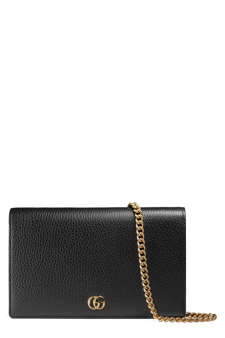 Petite Leather Wallet on a Chain, Main, color, NERO