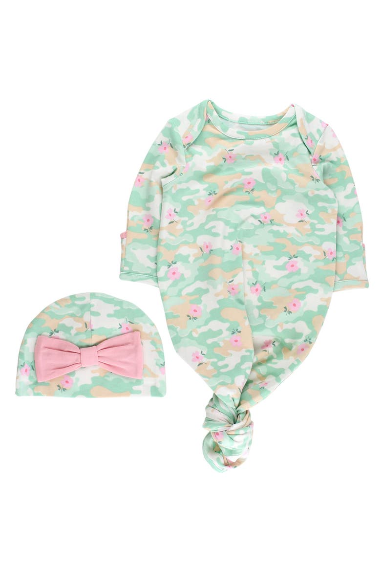 Modal Blend Ruffle Knotted Sleep Gown & Hat Set, Main, color, Sage Blossom Camo