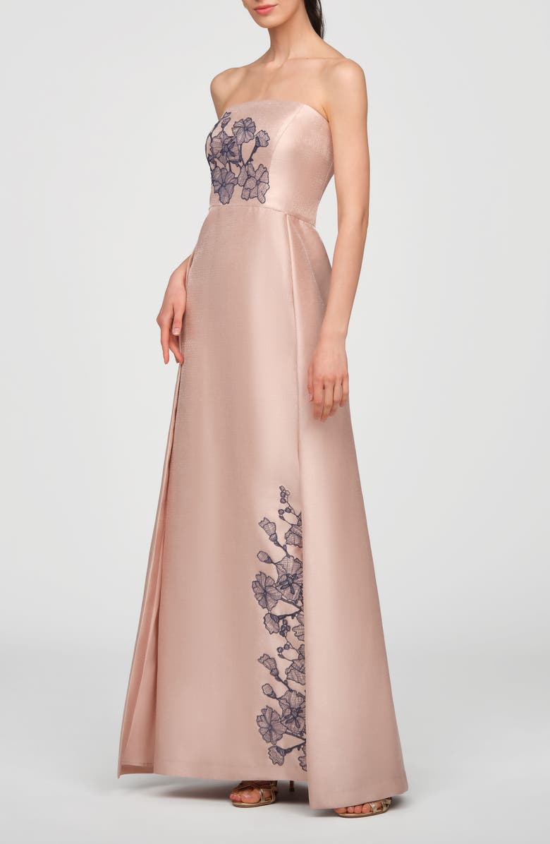 Kay Unger Chandler Embroidered Floral Walk Thru Metallic Organza Gown, Alternate, color, Champagne