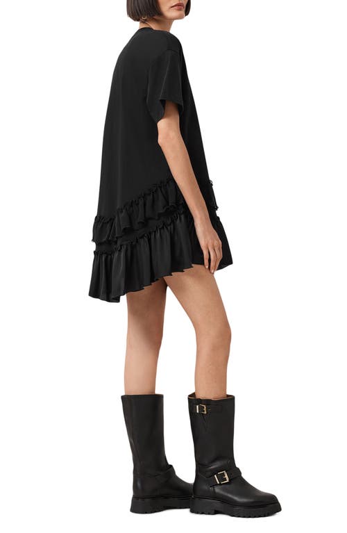 Allsaints Feyre Ruffle Tiered Cotton T-shirt Minidress In Black
