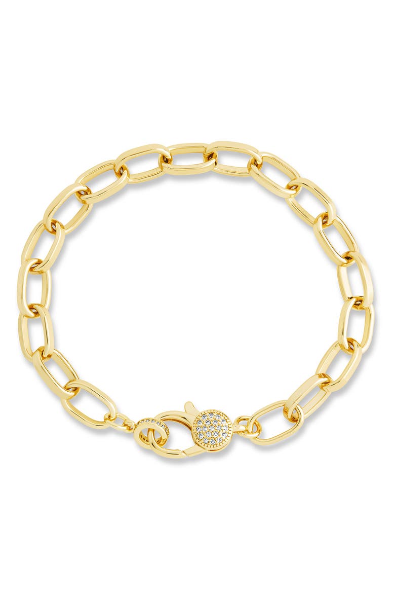 Sterling Forever Tove Cubic Zirconia Paper Clip Chain Bracelet, Main, color, Gold