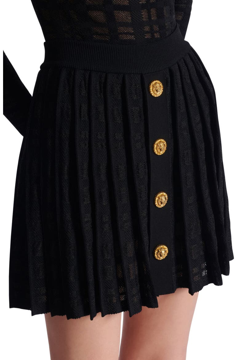 Short pleated skirt in plaid knit, Alternate, color, black