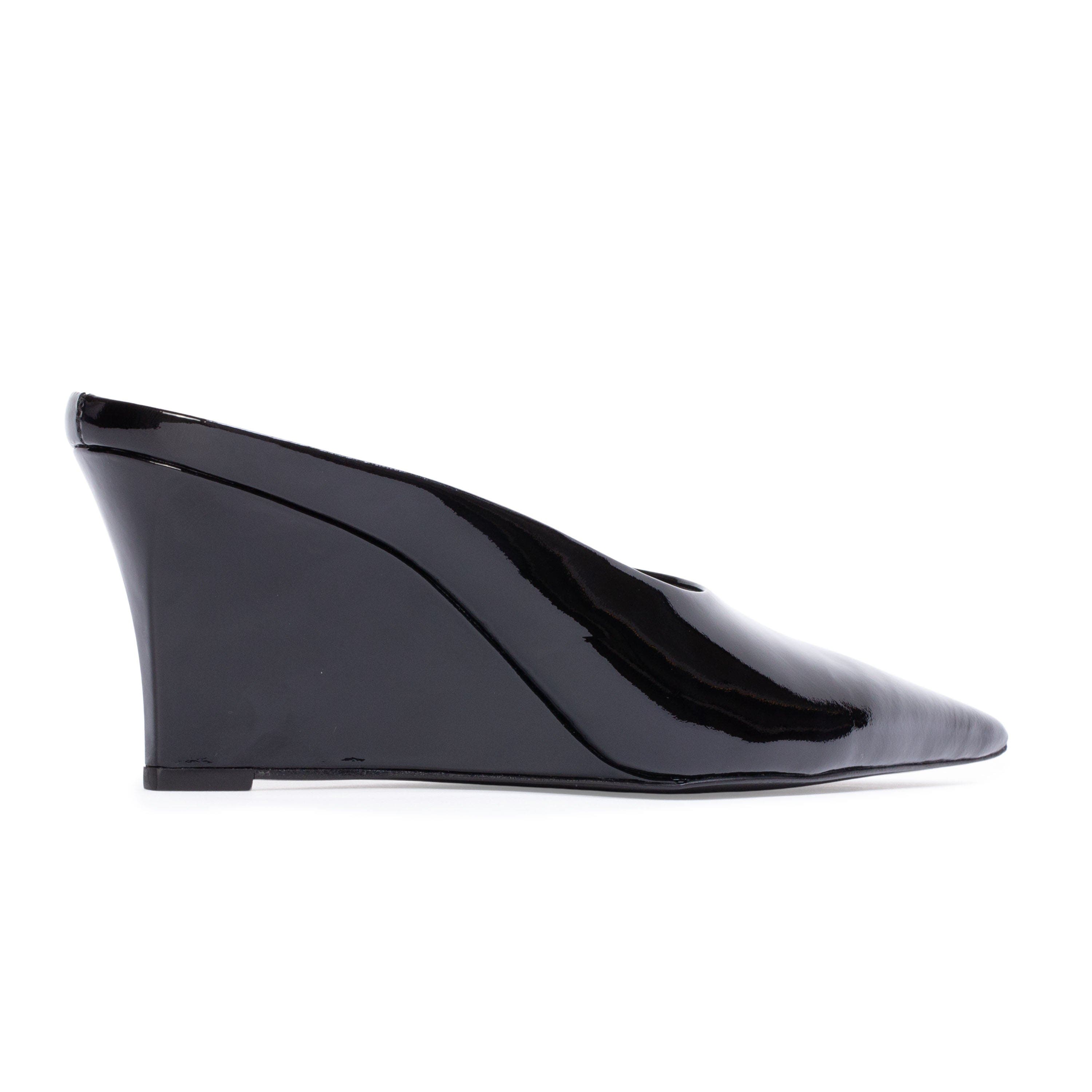 BLACK SUEDE STUDIO Aysha 70 Wedge, Alternate, color, Black Patent Leather