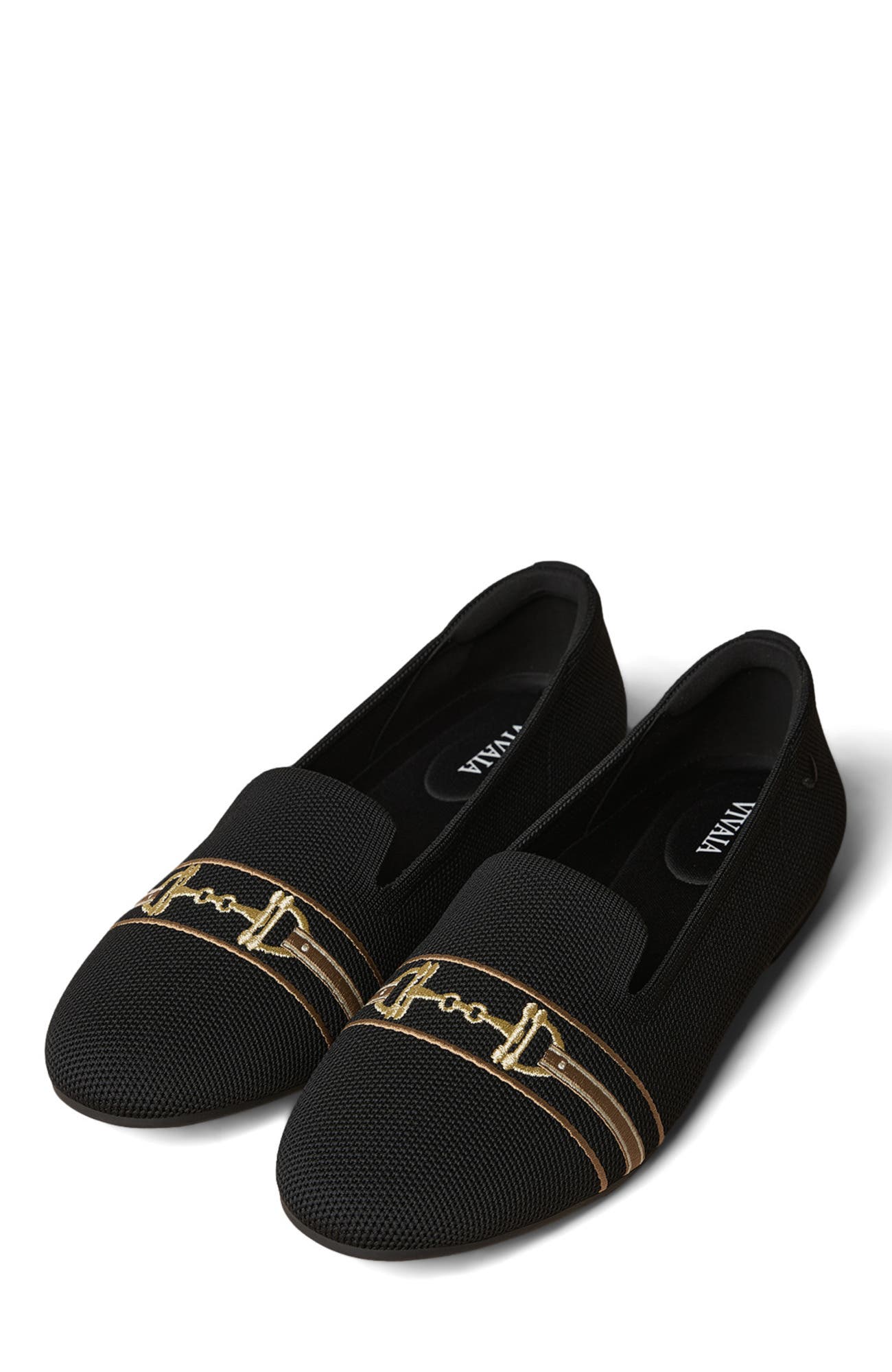 VIVAIA Round-Toe Embroidered Loafers, Alternate, color, Black - Horsebit